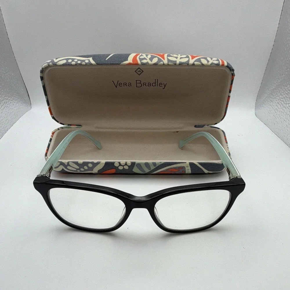 Vera Bradley Desert Patchwork DSP Eyeglass Frames 46-15-125 Black Aqua w/ Case